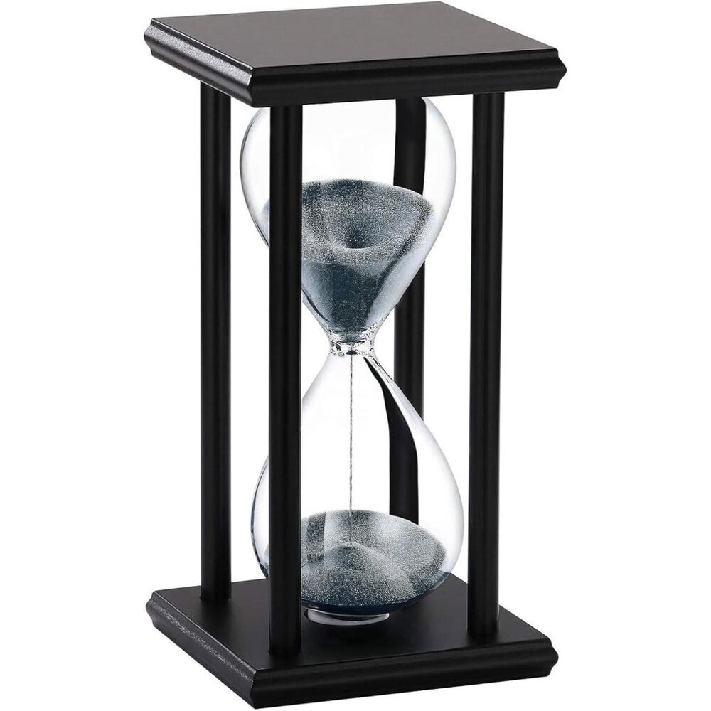Wood Hourglass 60 Minute, Wooden Stand Sand Timer Clock, Black Sand Watch 60 Min